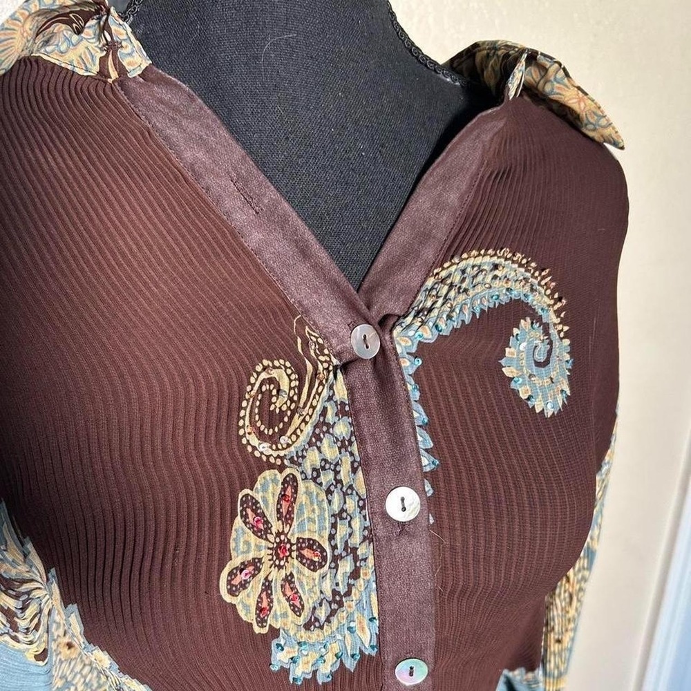 Alberto Makali Y2K Boho Western Brown Paisley Button Up Blouse Large - Picture 4 of 8